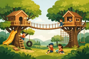 Cabanes dans les arbres pour enfants qui font jouer